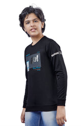 Black Graphic Print Boys Full Sleeves T-Shirt